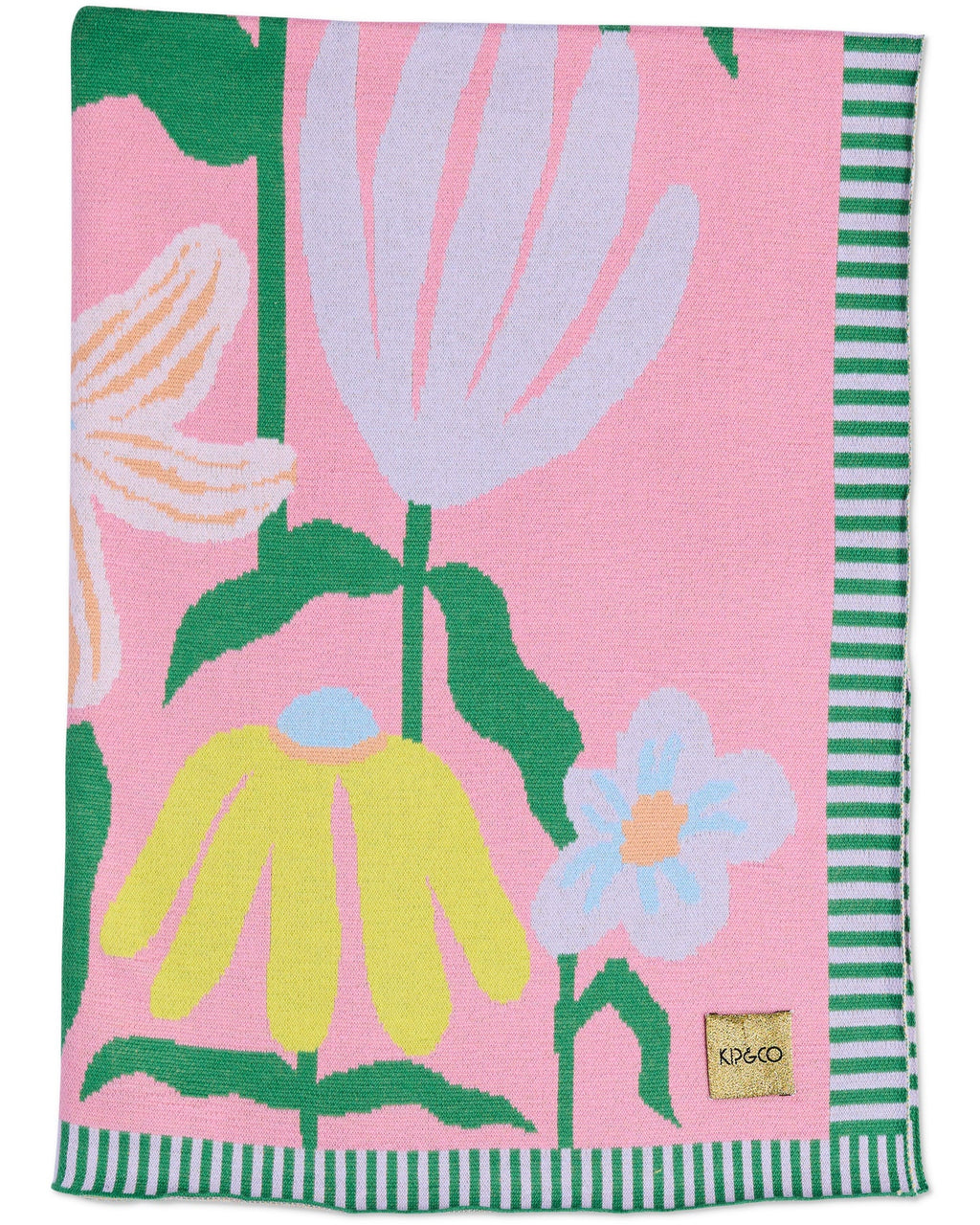 KIP & CO - COTTON KNITTED BLANKET - POPPING FLOWERS GREEN