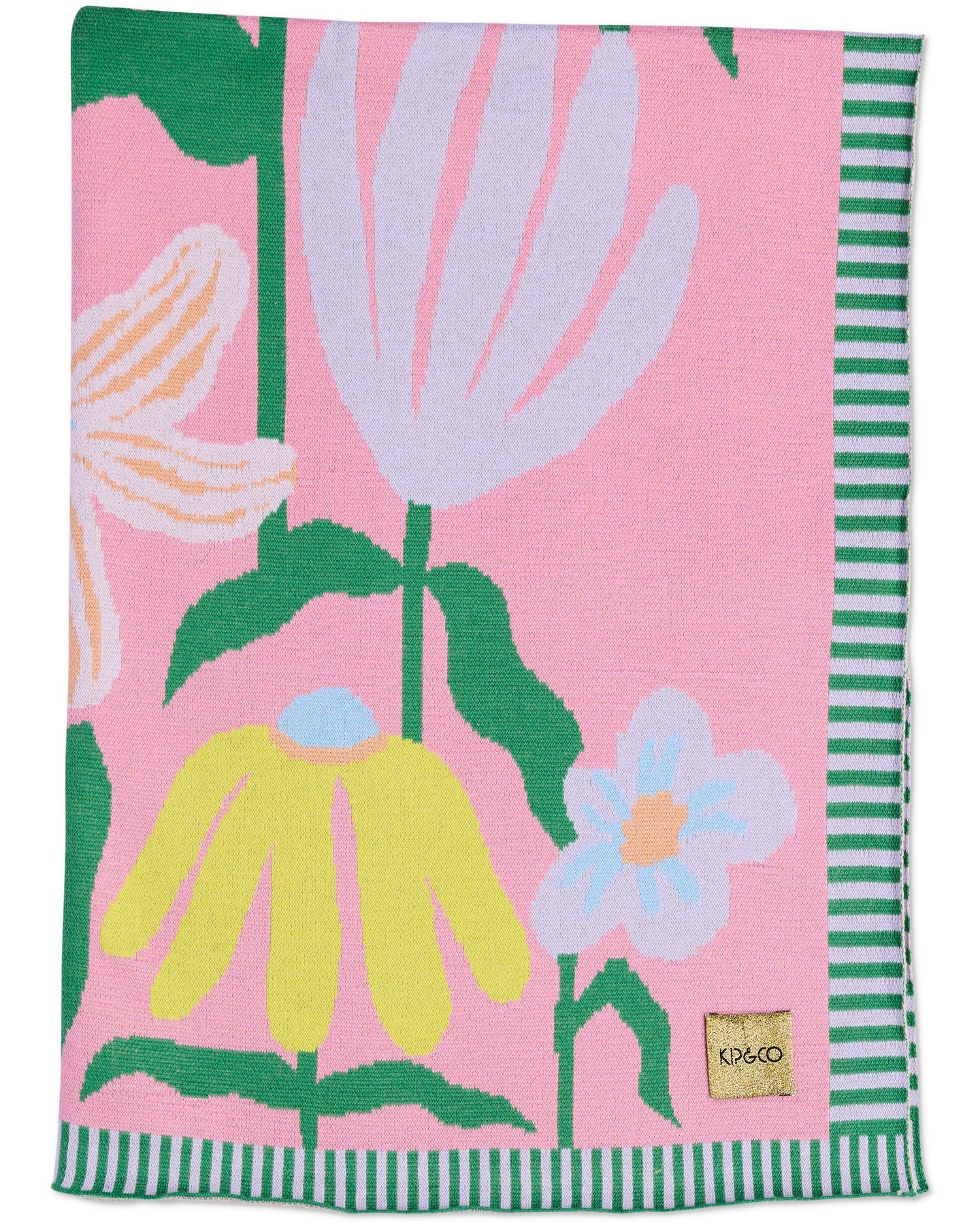 KIP & CO - COTTON KNITTED BLANKET - POPPING FLOWERS GREEN