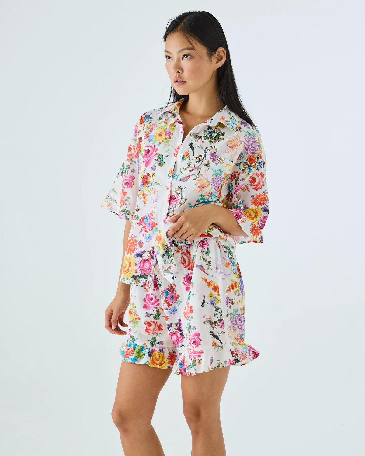 KIP & CO X ROMANCE WAS BORN - ADULT ORGANIC COTTON SHORT SLEEVE SHIRT & SHORT PYJAMA SET - DREAM BLOOM