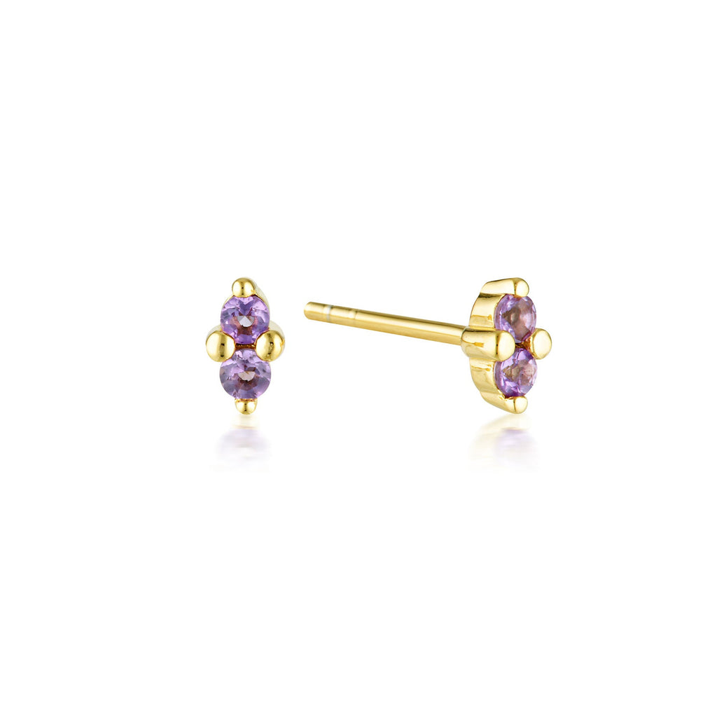 LINDA TAHIJA - GOLD BIRTHSTONE STUD EARRINGS - AMETHYST