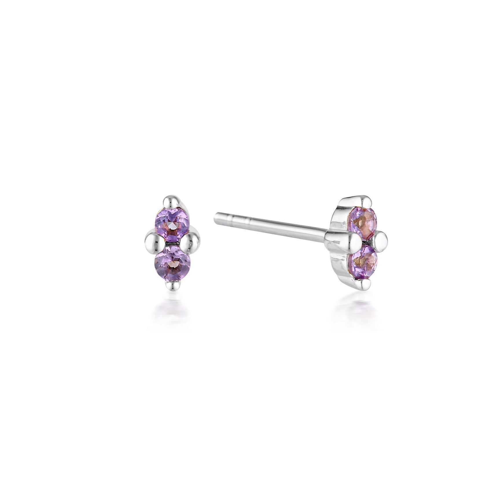 LINDA TAHIJA - SILVER BIRTHSTONE STUD EARRINGS - AMETHYST