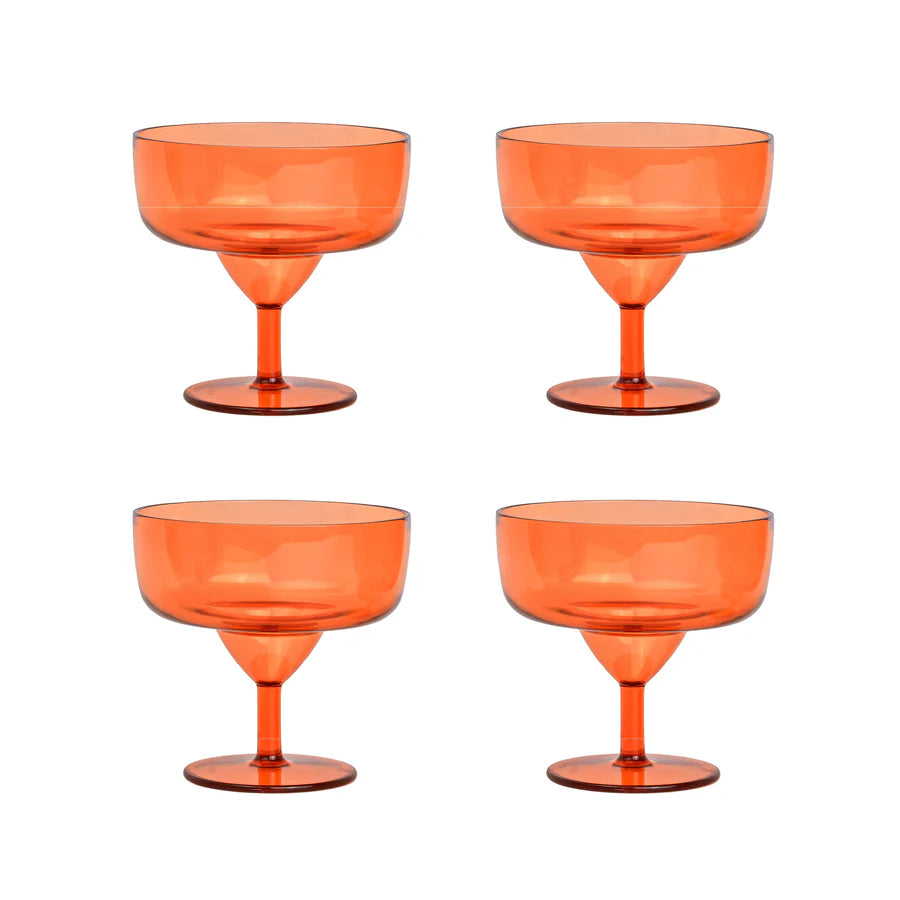 HERE'S HOW - THE RUE MARGARITA ACRYLIC GLASS SET OF 4 - ORANGE