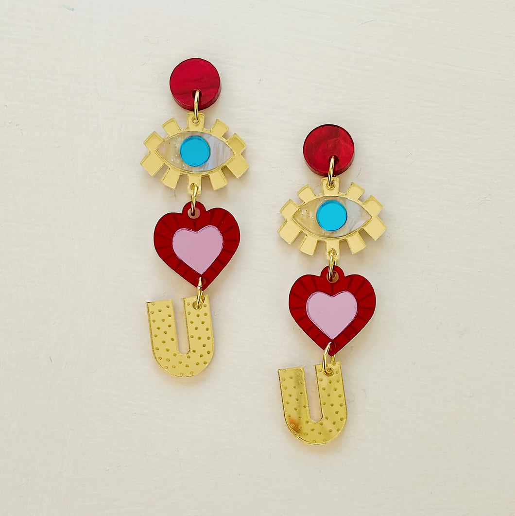 MARTHA JEAN - I LOVE YOU EARRINGS - GOLD