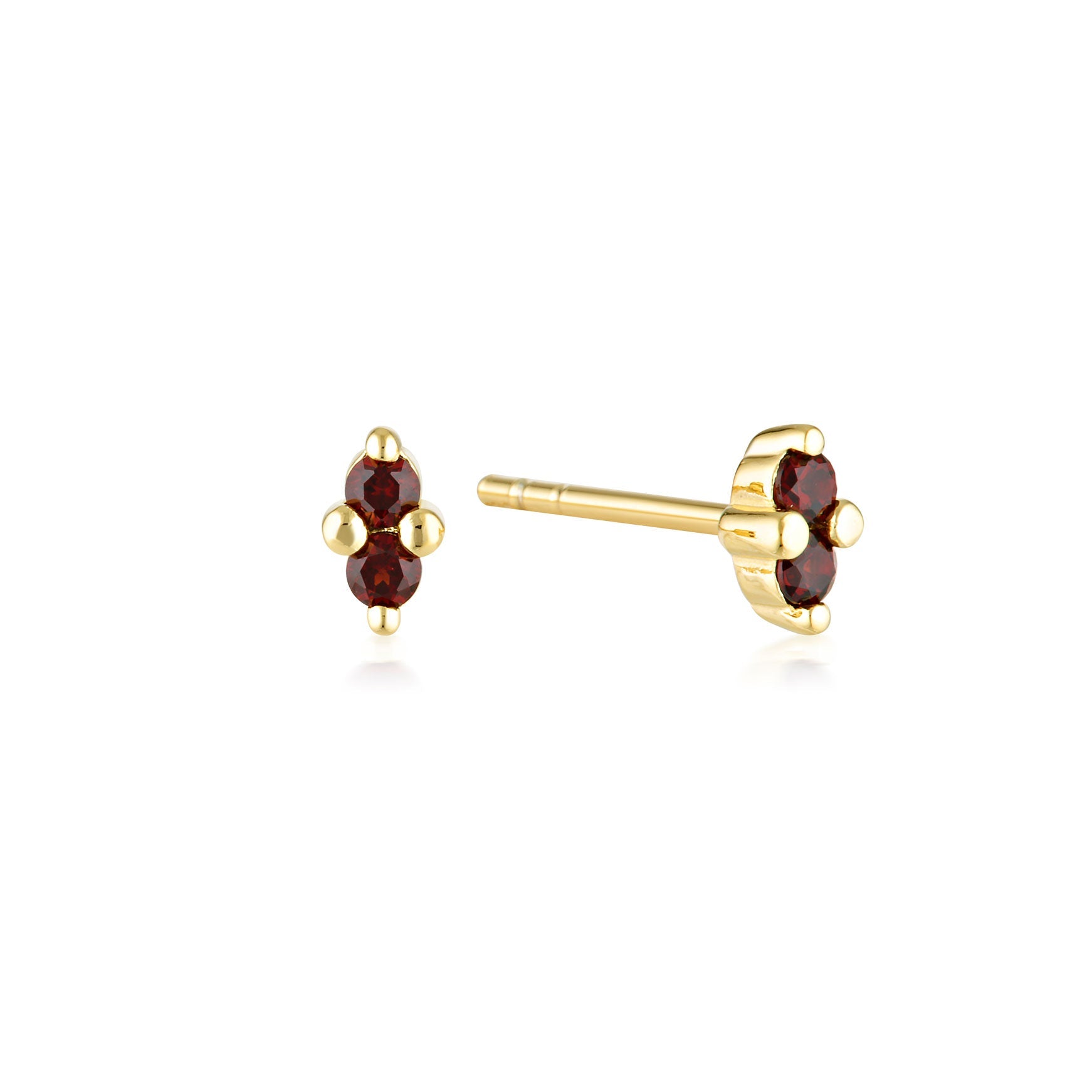 LINDA TAHIJA - GOLD BIRTHSTONE STUD EARRINGS - GARNET
