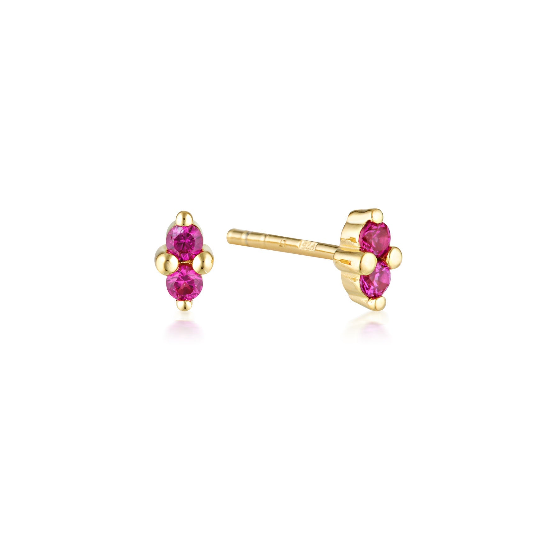 LINDA TAHIJA - GOLD BIRTHSTONE STUD EARRINGS - CREATED RUBY