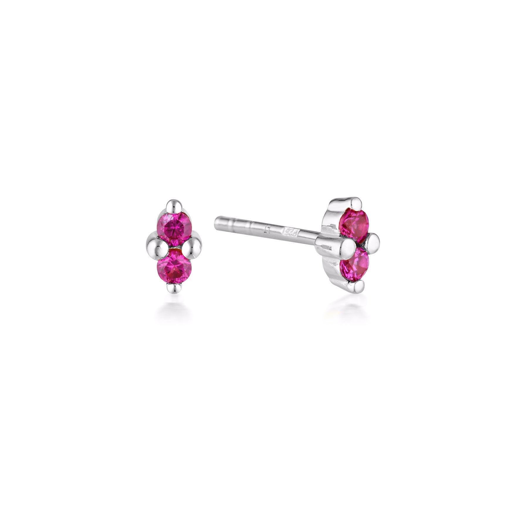 LINDA TAHIJA - SILVER BIRTHSTONE STUD EARRINGS - CREATED RUBY