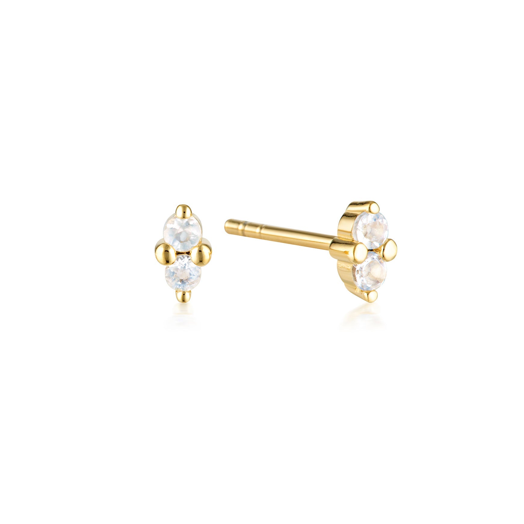 LINDA TAHIJA - GOLD BIRTHSTONE STUD EARRINGS - MOONSTONE