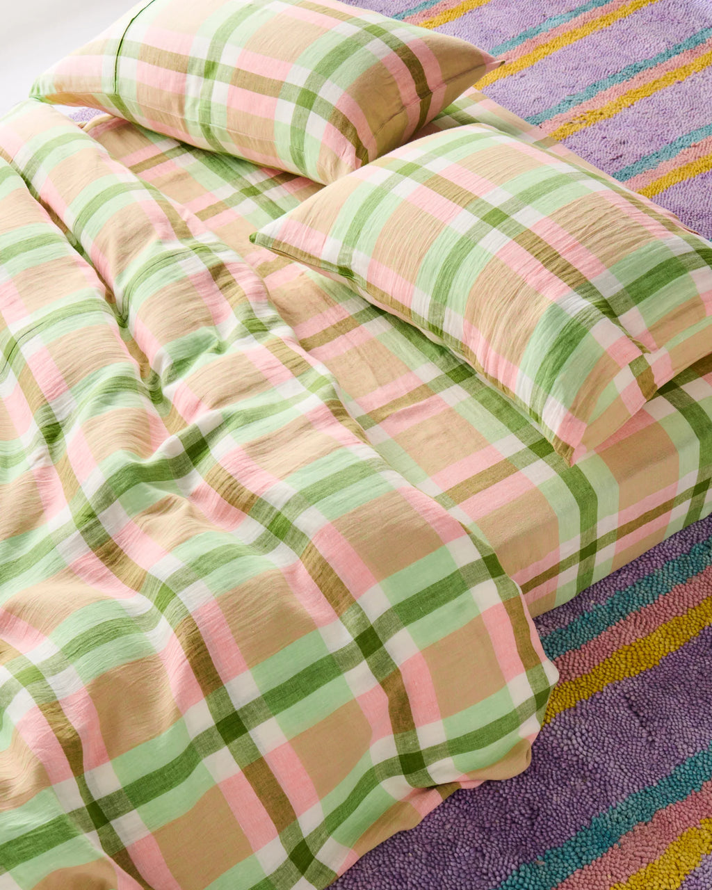 KIP & CO - LINEN FITTED SHEET - PISTACHIO TARTAN