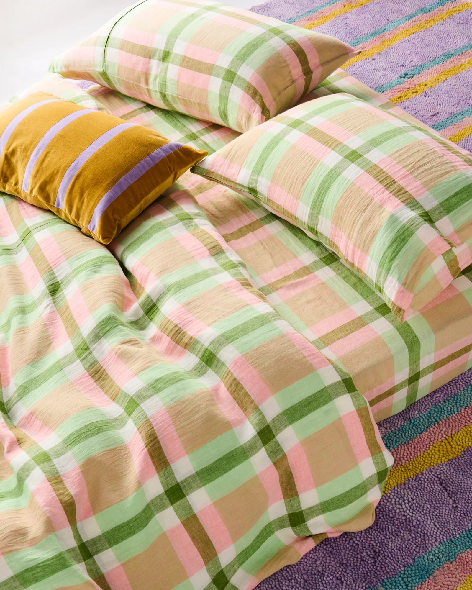 KIP & CO - LINEN PILLOWCASE 2P STD SET - PISTACHIO TARTAN