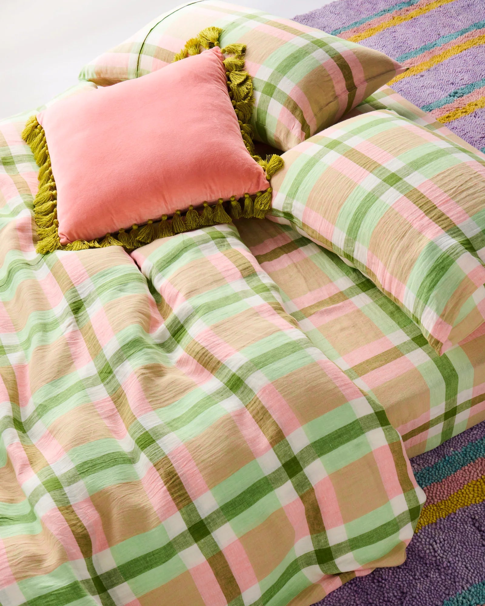 KIP & CO - LINEN QUILT COVER - PISTACHIO TARTAN