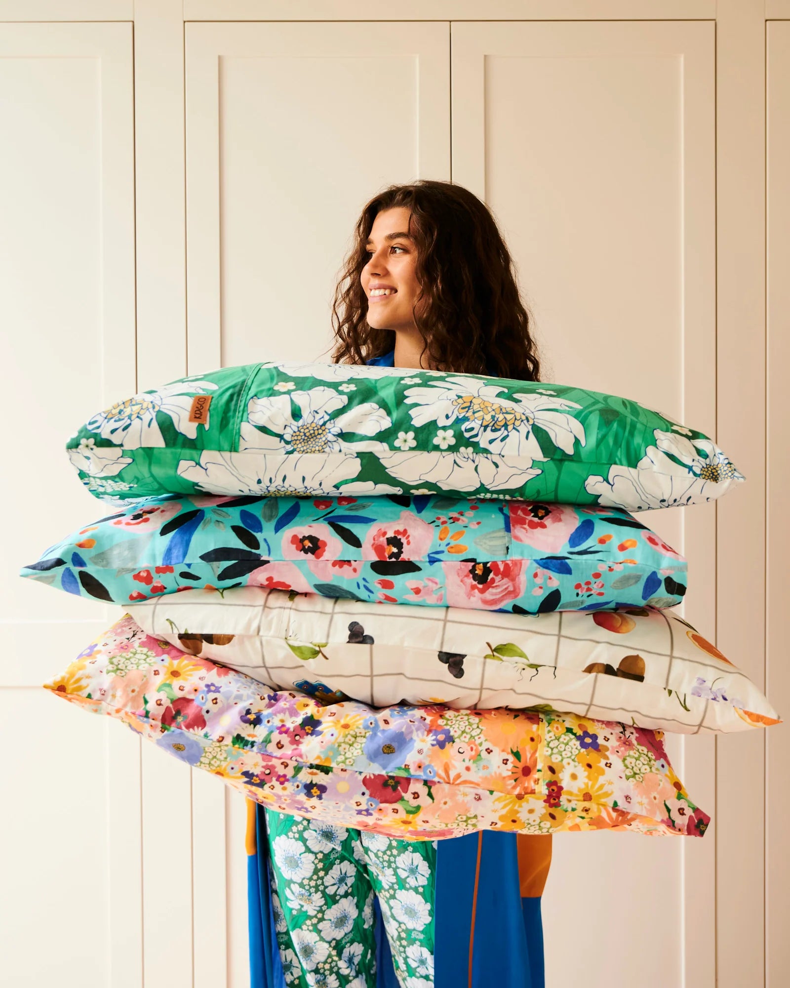KIP & CO - ORGANIC COTTON PILLOWCASE 2P STD SET -TUMBLING FLOWERS GREEN
