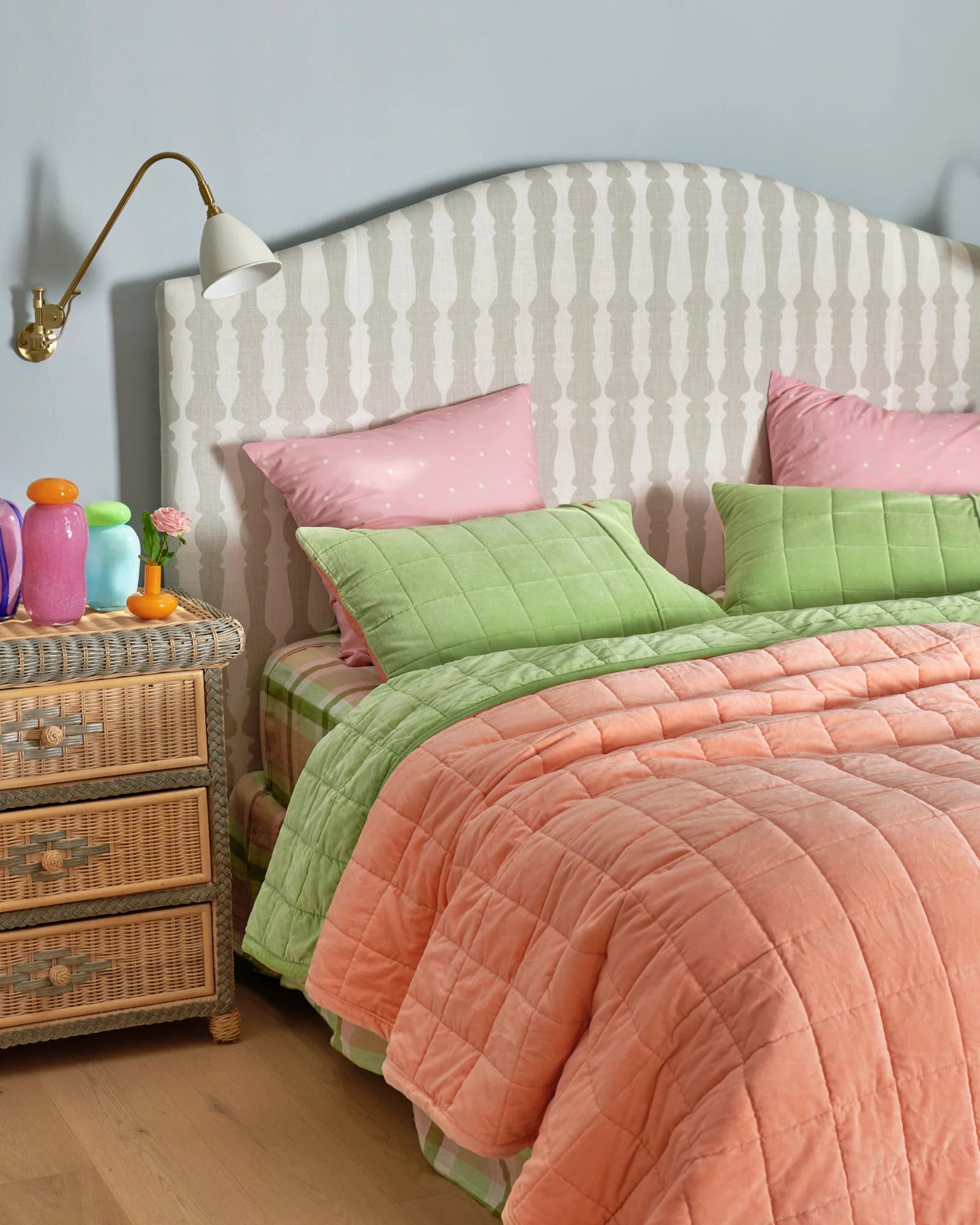 KIP & CO - LINEN FITTED SHEET - PISTACHIO TARTAN