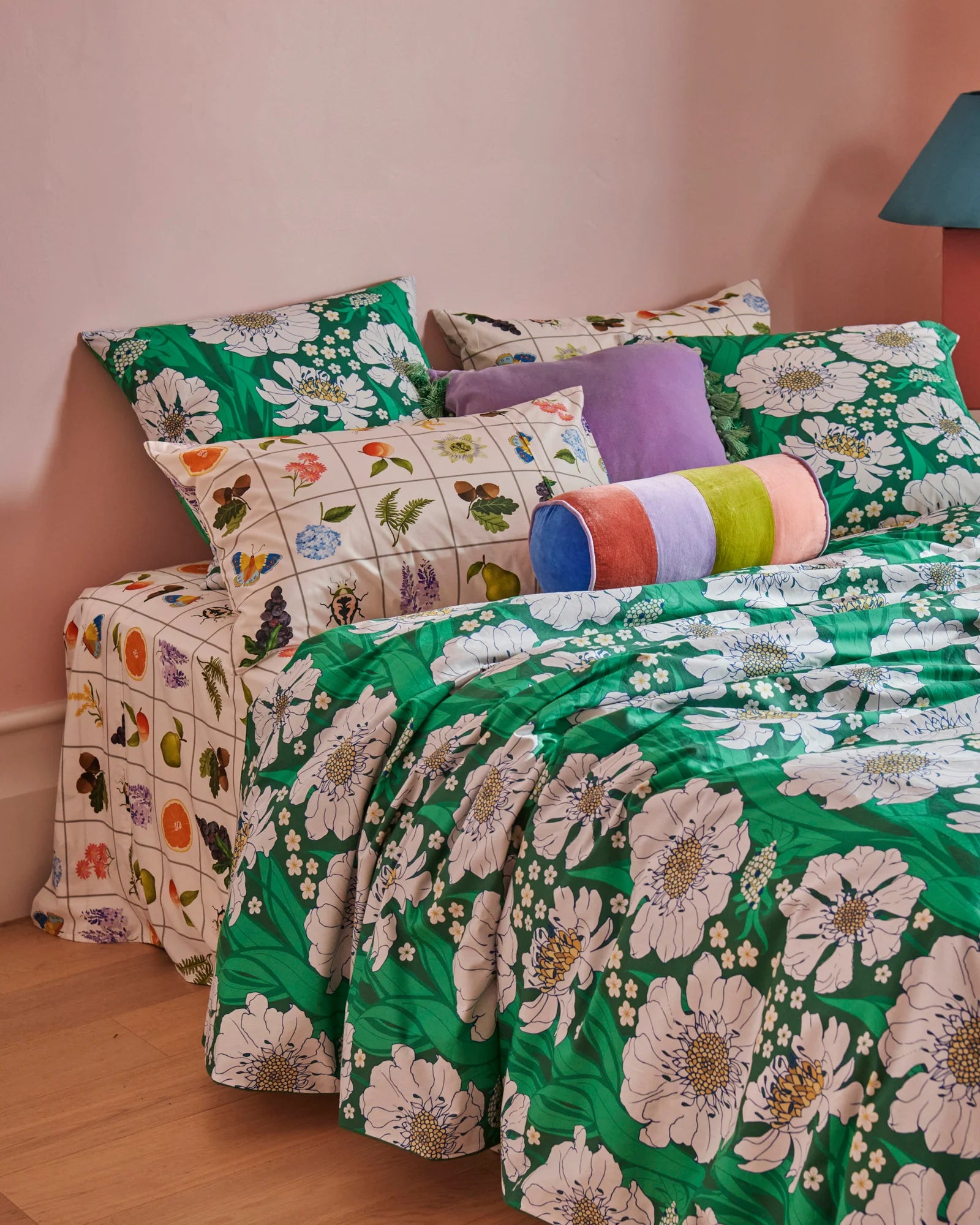 KIP & CO - ORGANIC COTTON PILLOWCASE 2P STD SET -TUMBLING FLOWERS GREEN