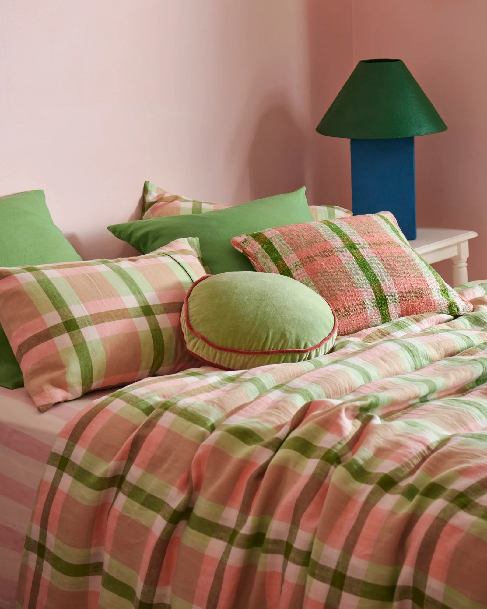 KIP & CO - LINEN PILLOWCASE 2P STD SET - PISTACHIO TARTAN