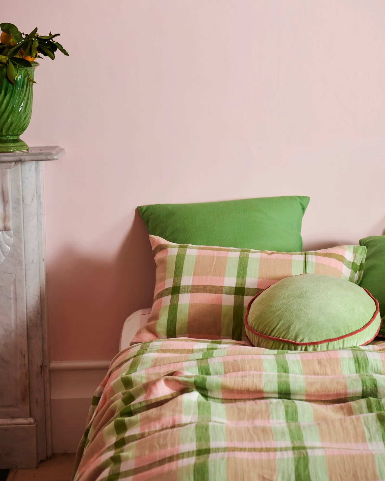 KIP & CO - LINEN PILLOWCASE 2P STD SET - PISTACHIO TARTAN