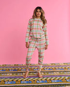KIP & CO - ORGANIC COTTON LONG SLEEVE PYJAMA TOP & SLOUCH PANT SET - PISTACHIO TARTAN