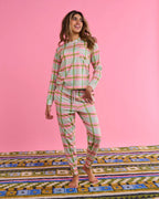 KIP & CO - ORGANIC COTTON LONG SLEEVE PYJAMA TOP & SLOUCH PANT SET - PISTACHIO TARTAN