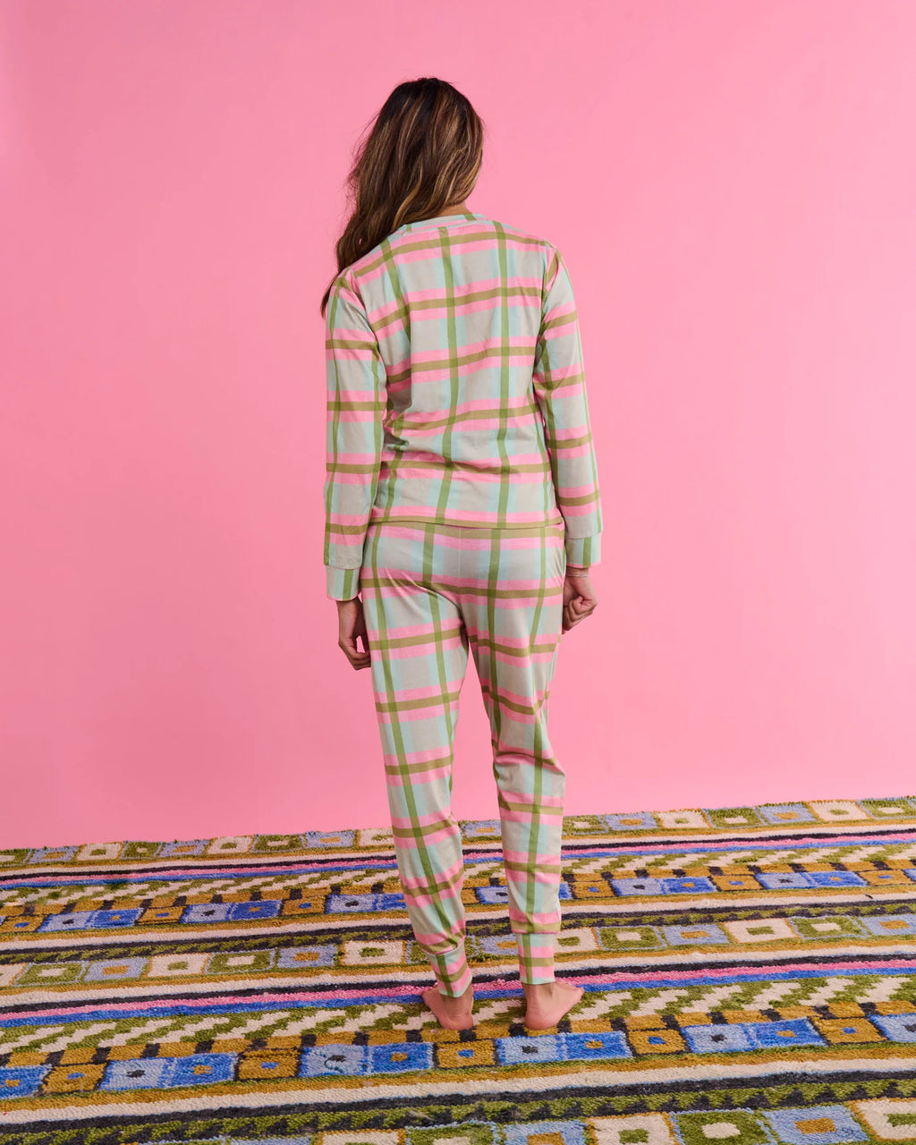 KIP & CO - ORGANIC COTTON LONG SLEEVE PYJAMA TOP & SLOUCH PANT SET - PISTACHIO TARTAN