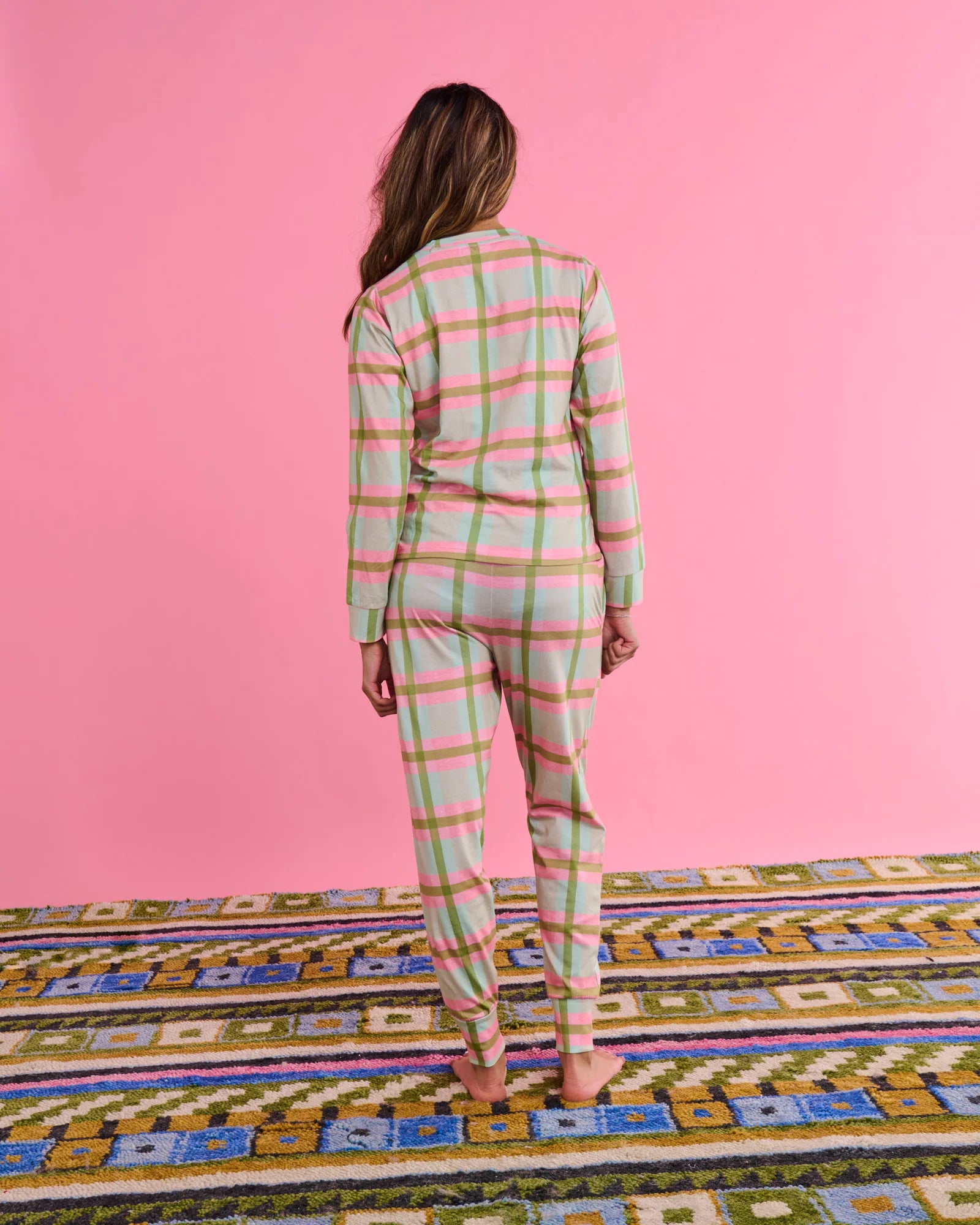 KIP & CO - ORGANIC COTTON LONG SLEEVE PYJAMA TOP & SLOUCH PANT SET - PISTACHIO TARTAN