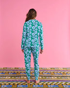 KIP & CO - ORGANIC COTTON LONG SLEEVE PYJAMA TOP & SLOUCH PANT SET -TUMBLING FLOWERS GREEN