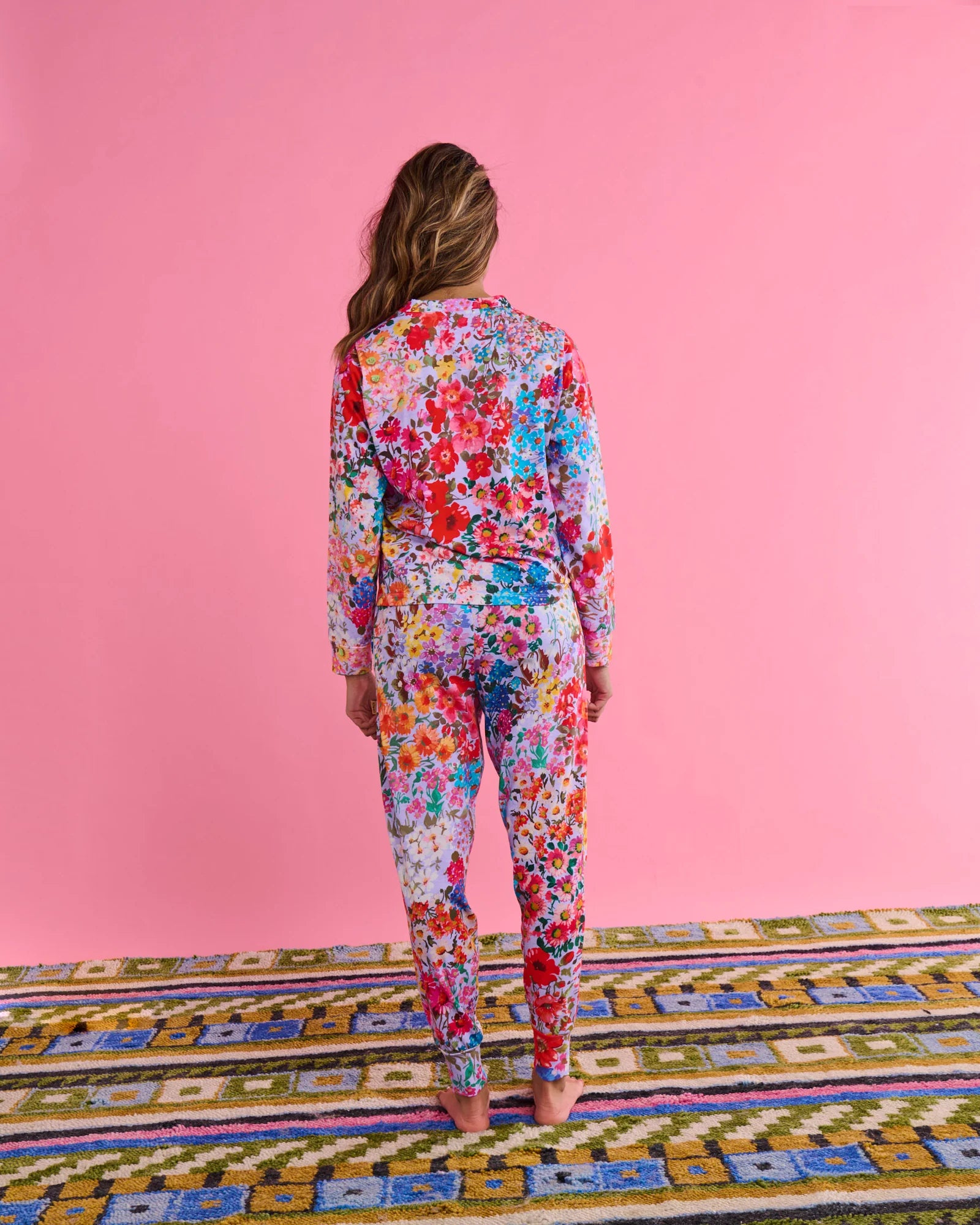 KIP & CO - ORGANIC COTTON LONG SLEEVE PYJAMA TOP & SLOUCH PANT SET - FOREVER FLORAL LILAC