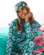 KIP & CO - ORGANIC COTTON LONG SLEEVE PYJAMA TOP & SLOUCH PANT SET -TUMBLING FLOWERS GREEN