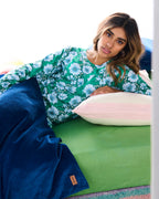 KIP & CO - ORGANIC COTTON LONG SLEEVE PYJAMA TOP & SLOUCH PANT SET -TUMBLING FLOWERS GREEN