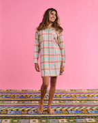 KIP & CO - ORGANIC COTTON LONG SLEEVE NIGHTIE - PISTACHIO TARTAN