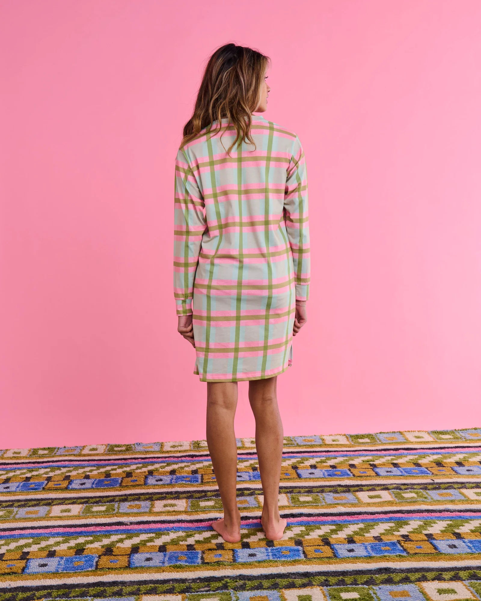 KIP & CO - ORGANIC COTTON LONG SLEEVE NIGHTIE - PISTACHIO TARTAN
