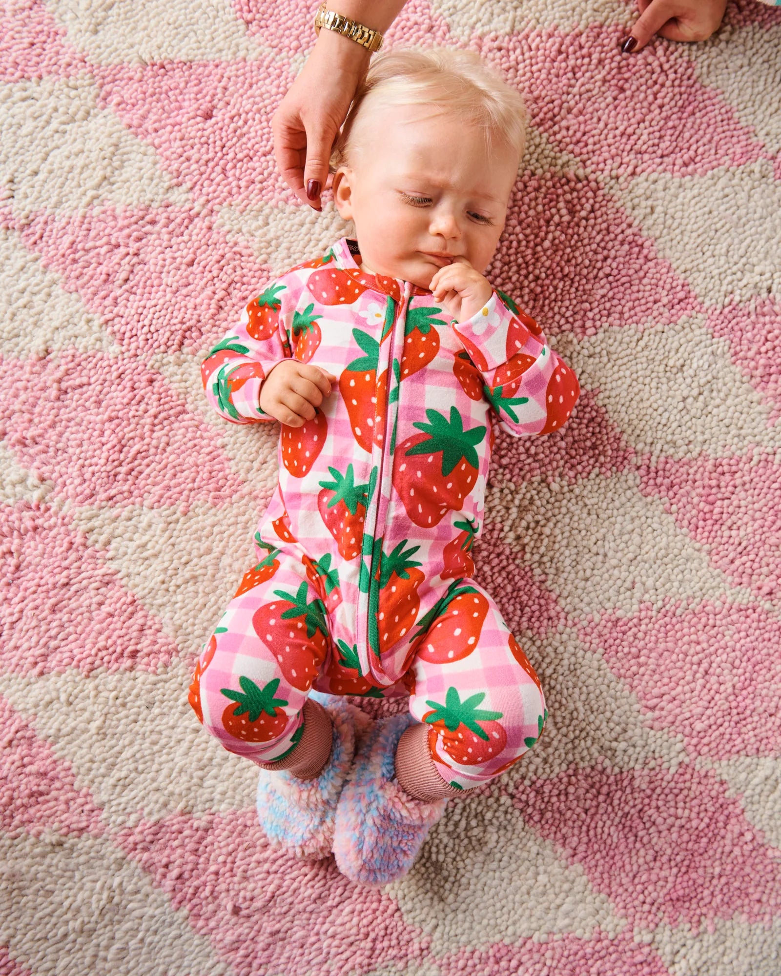 KIP & CO - ORGANIC LONG SLEEVE ZIP ROMPER - STRAWBERRY JAM