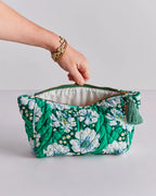 KIP & CO - VELVET TOILETRY BAG - TUMBLING FLOWERS GREEN