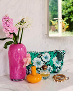 KIP & CO - VELVET TOILETRY BAG - TUMBLING FLOWERS GREEN