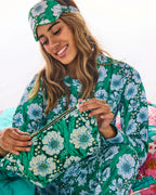KIP & CO - VELVET TOILETRY BAG - TUMBLING FLOWERS GREEN