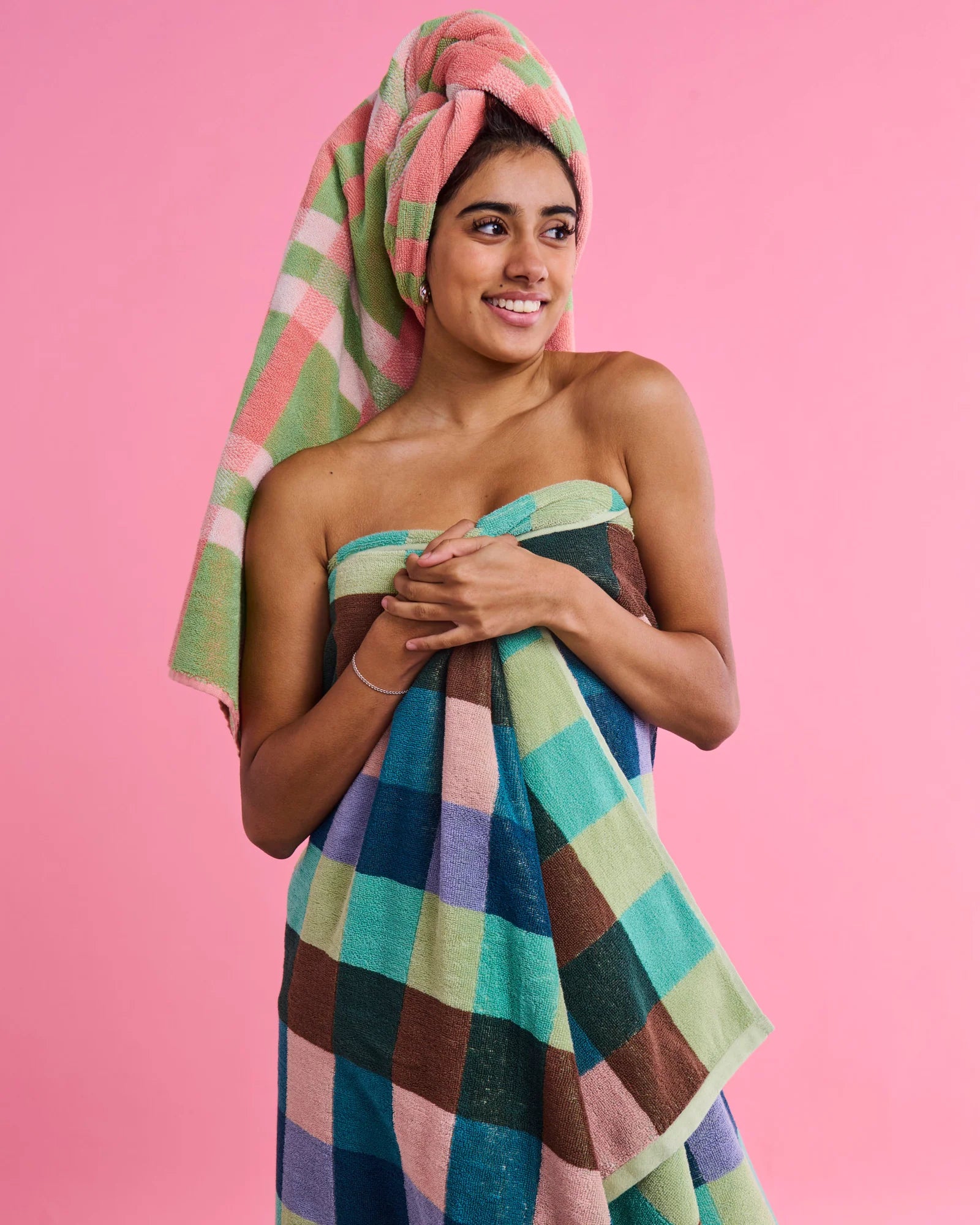 KIP & CO - TERRY BATH TOWEL - WOODLAND TARTAN