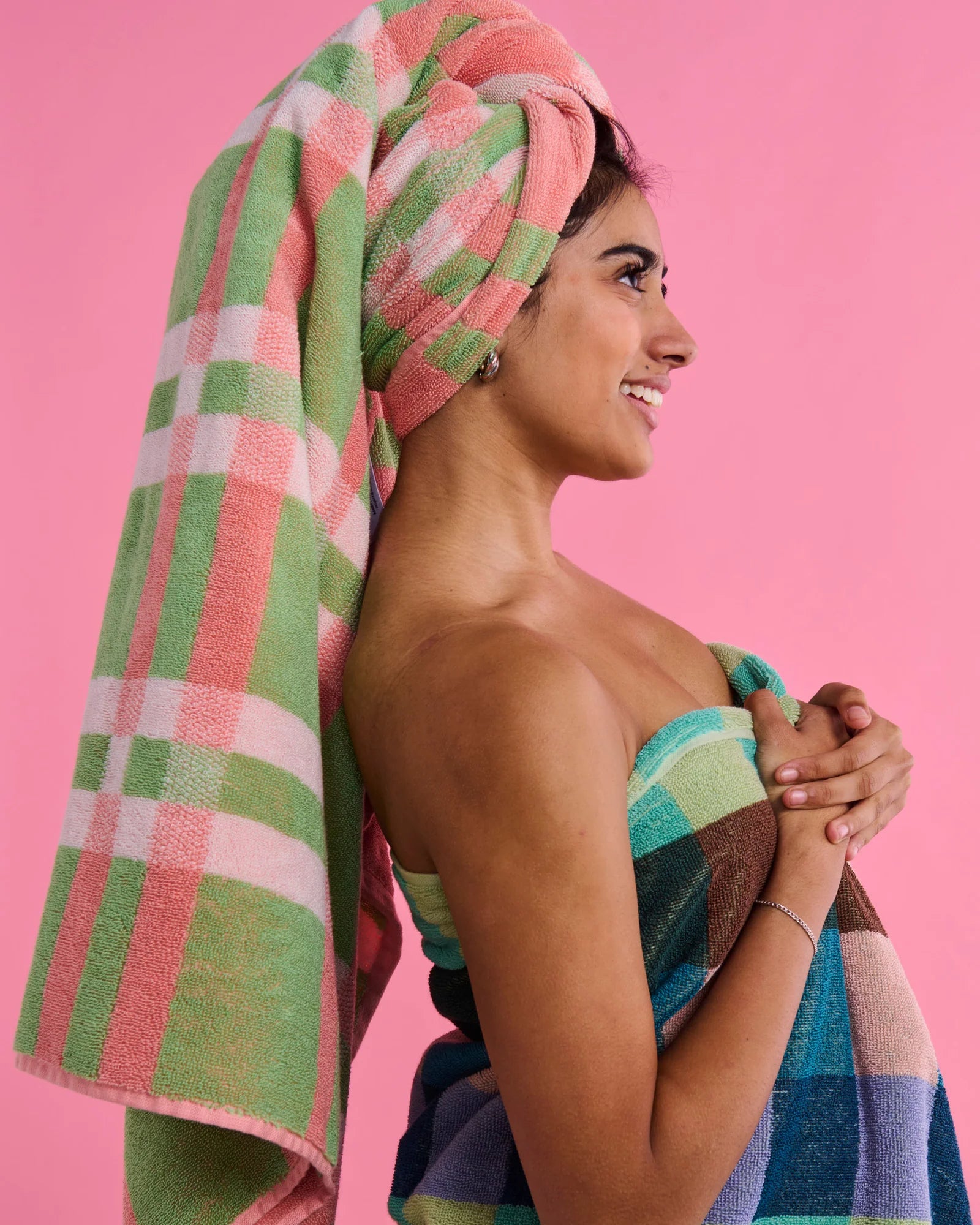KIP & CO - TERRY BATH TOWEL - PISTACHIO TARTAN