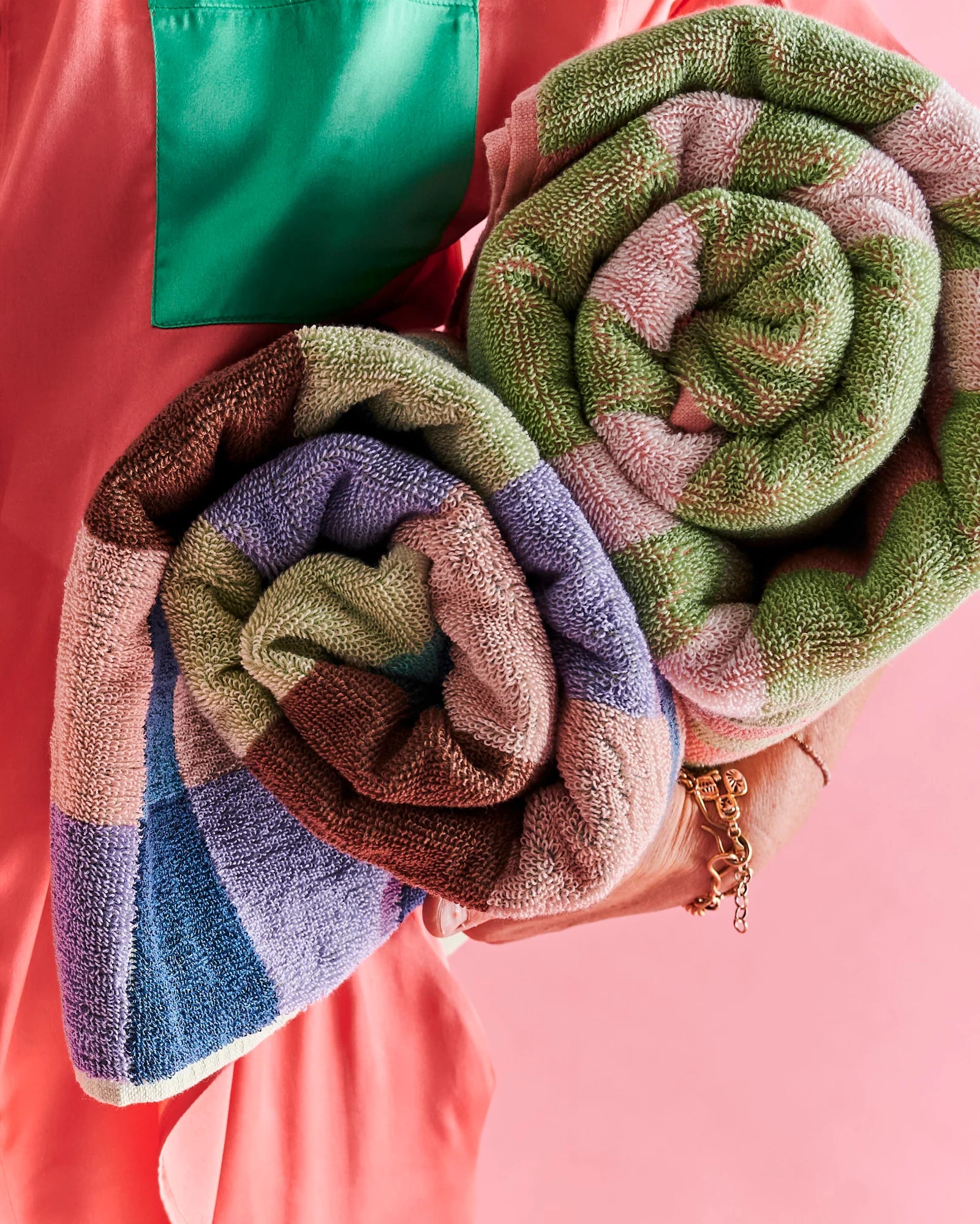 KIP & CO - TERRY BATH TOWEL - PISTACHIO TARTAN