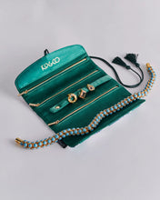 Load image into Gallery viewer, KIP &amp; CO - VELVET JEWELLERY ROLL  - TUMBLING FLOWERS GREEN
