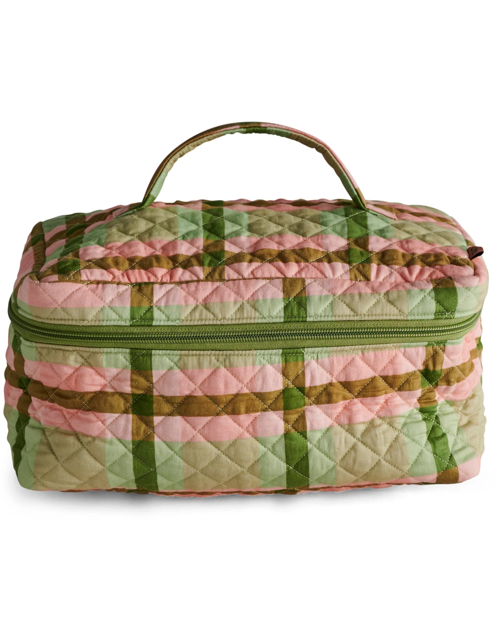 KIP & CO - QUILTED COTTON TOILETRY CASE - PISTACHIO TARTAN