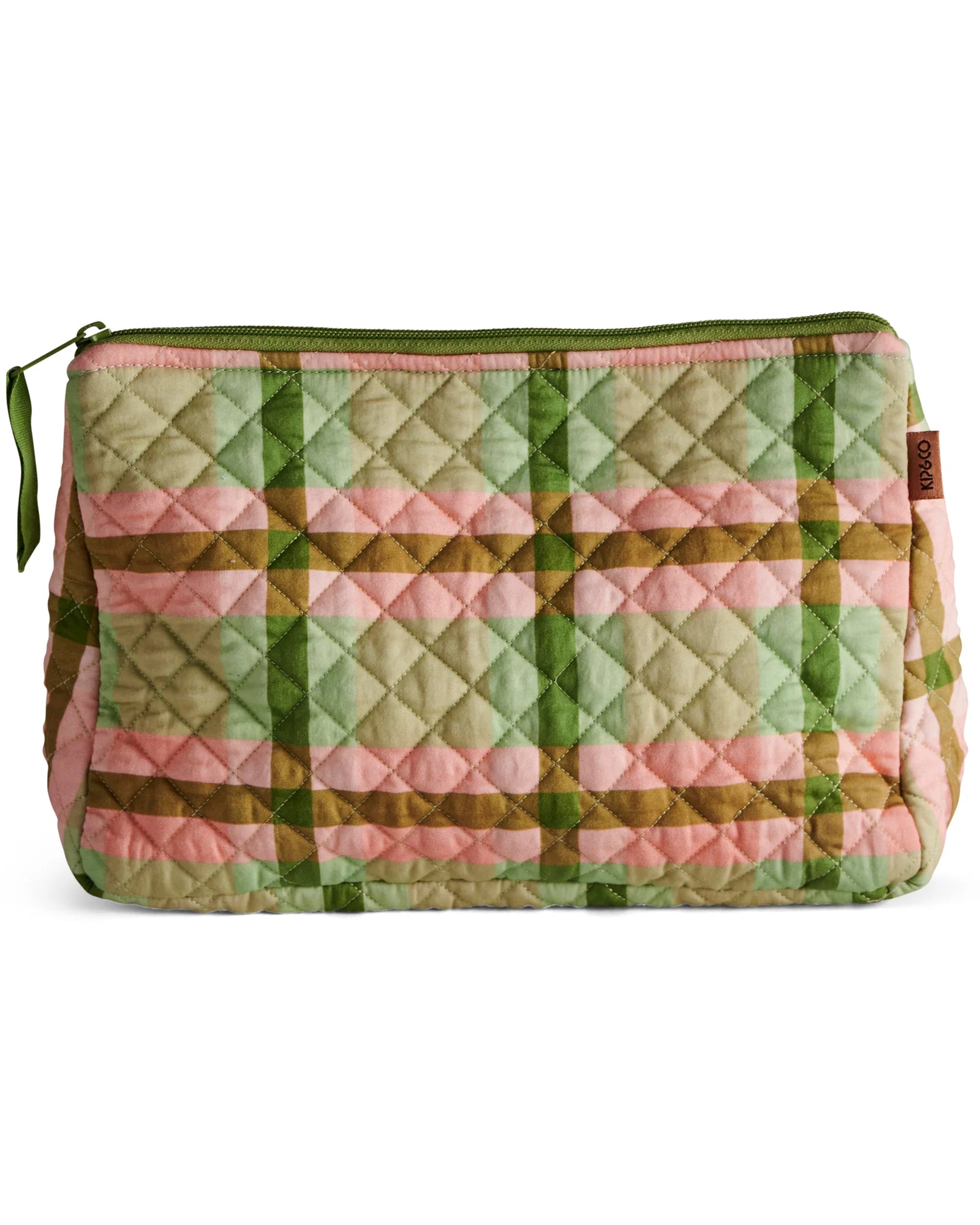 KIP & CO - QUILTED COTTON TOILETRY PURSE - PISTACHIO TARTAN