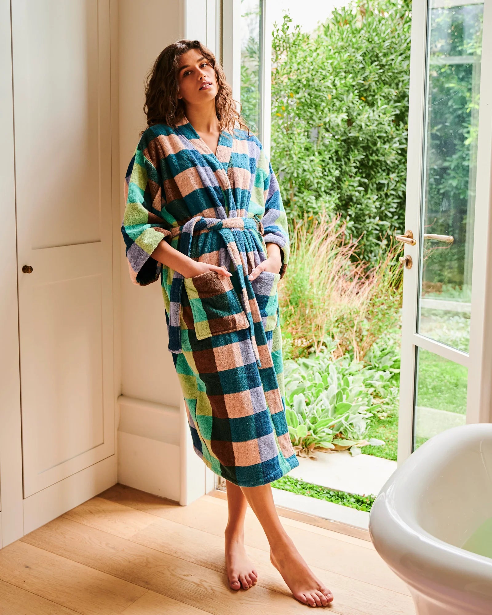 KIP & CO - TERRY BATH ROBE S/M - WOODLAND TARTAN