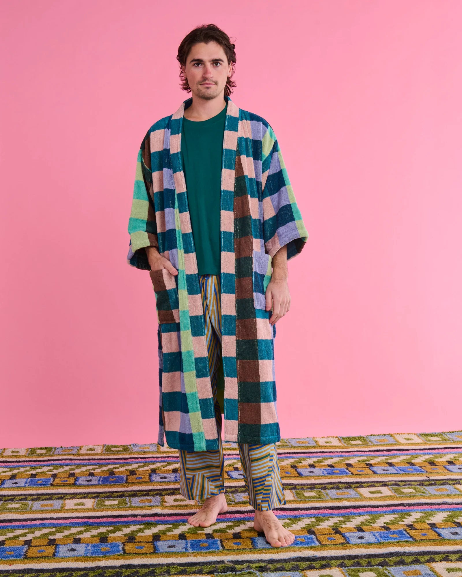 KIP & CO - TERRY BATH ROBE S/M - WOODLAND TARTAN