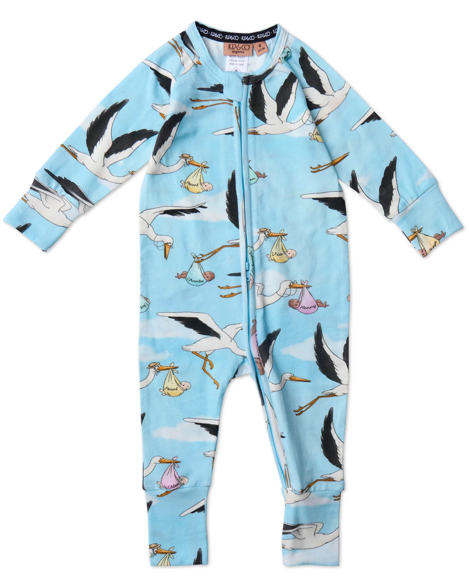 KIP & CO - ORGANIC LONG SLEEVE ZIP ROMPER - SPECIAL DELIVERY