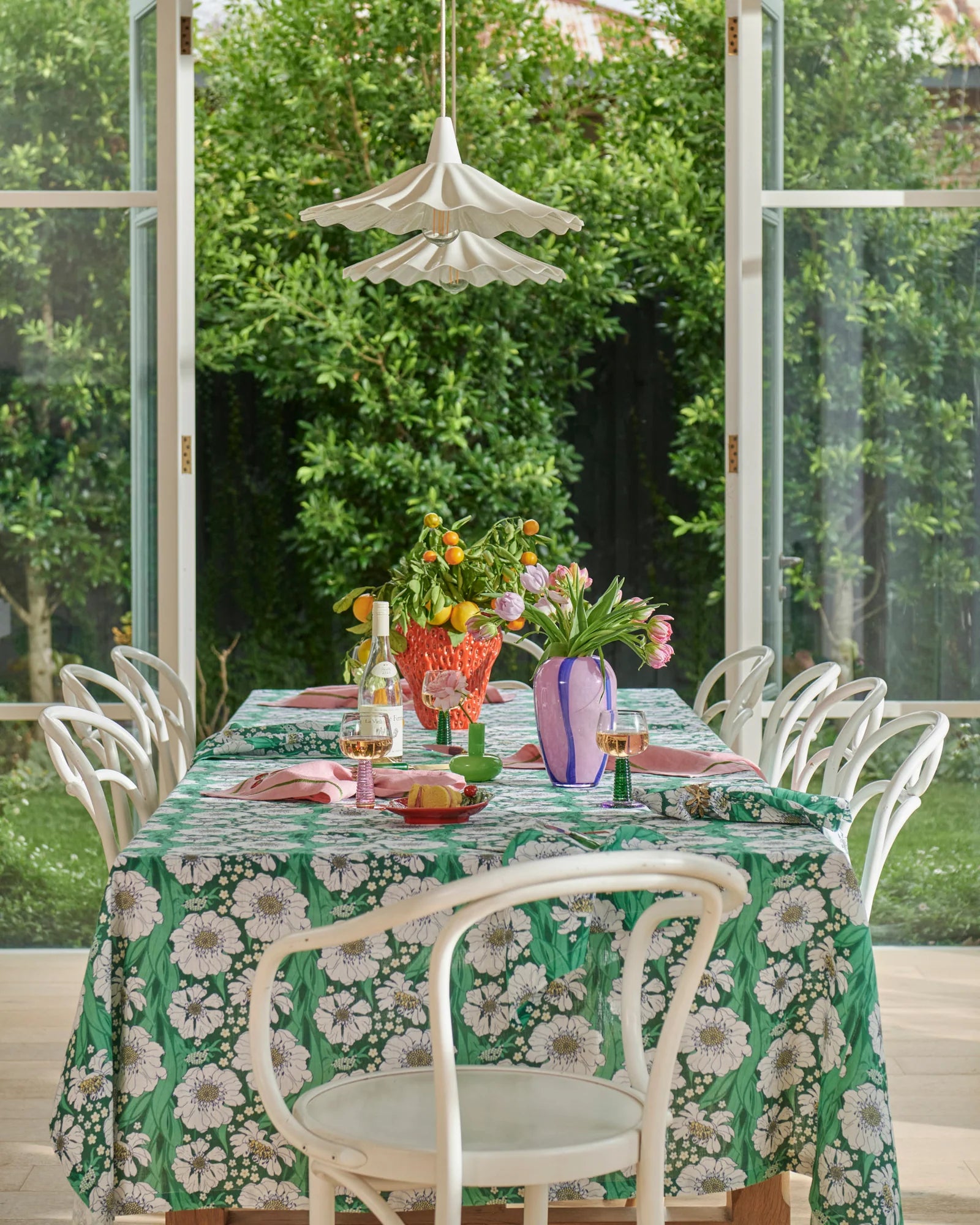 KIP & CO - LINEN TABLECLOTH STANDARD RECTANGULAR - TUMBLING FLOWERS GREEN