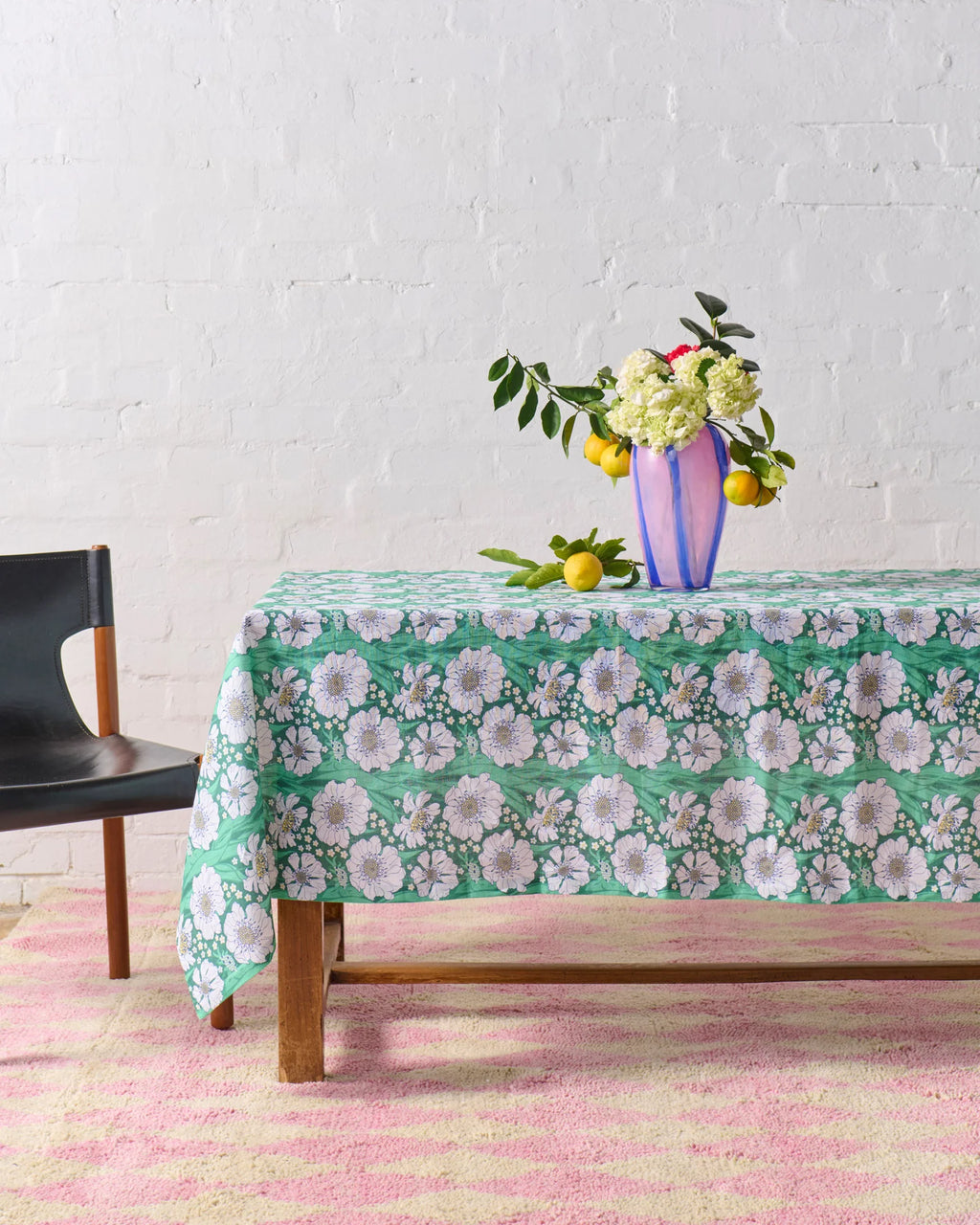 KIP & CO - LINEN TABLECLOTH STANDARD RECTANGULAR - TUMBLING FLOWERS GREEN