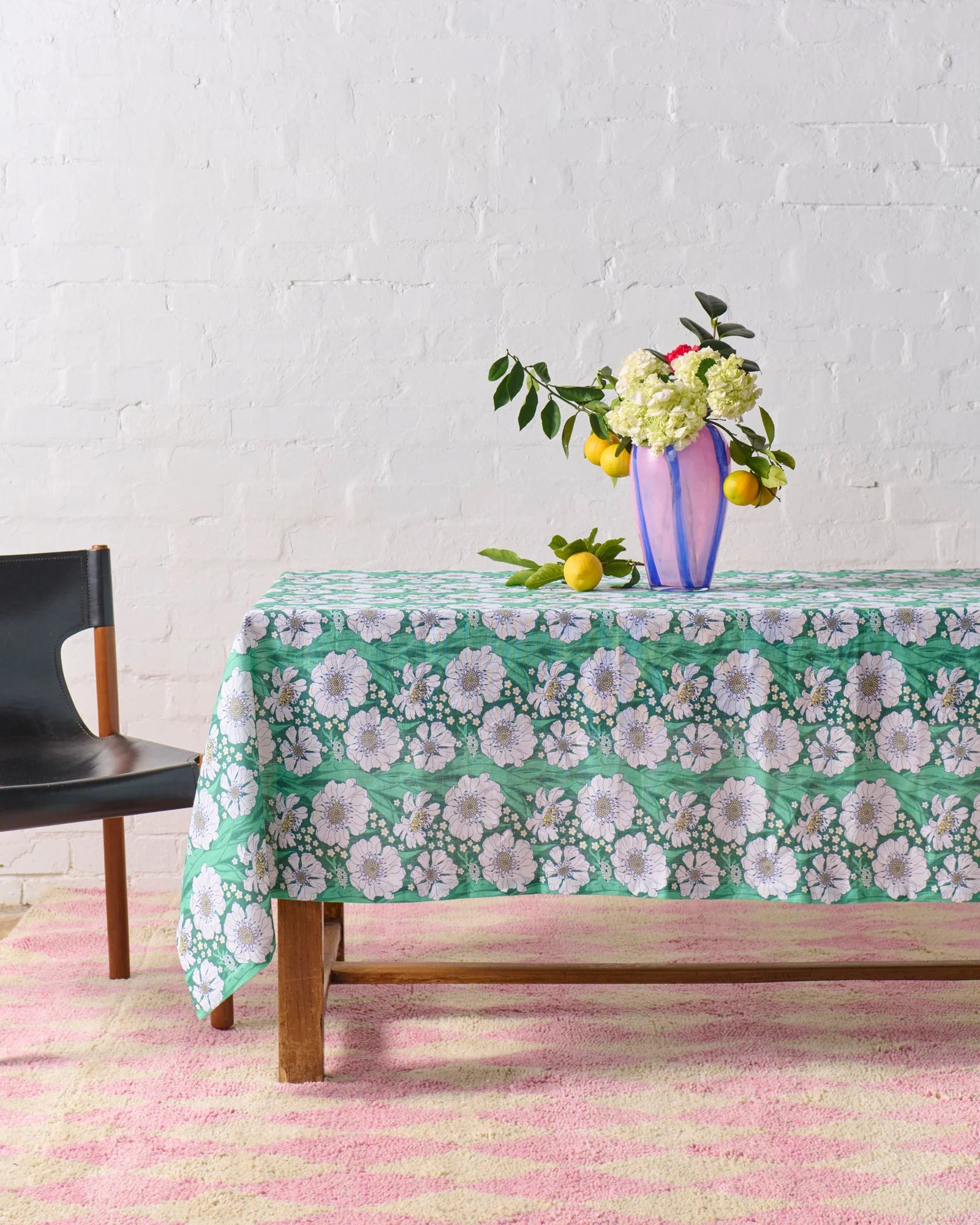 KIP & CO - LINEN TABLECLOTH STANDARD RECTANGULAR - TUMBLING FLOWERS GREEN