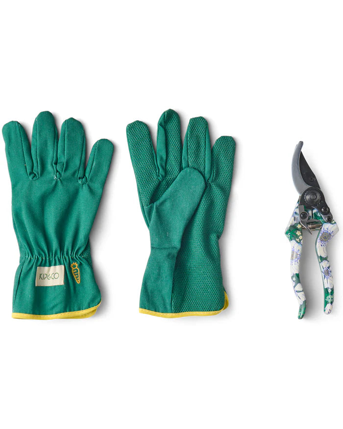 KIP & CO - TUMBLING FLOWERS GREEN GARDEN SECATEURS AND GLOVES SET