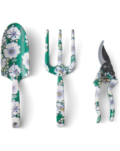 KIP & CO - TUMBLING FLOWERS GREEN GARDEN TOOLS AND GLOVES SET