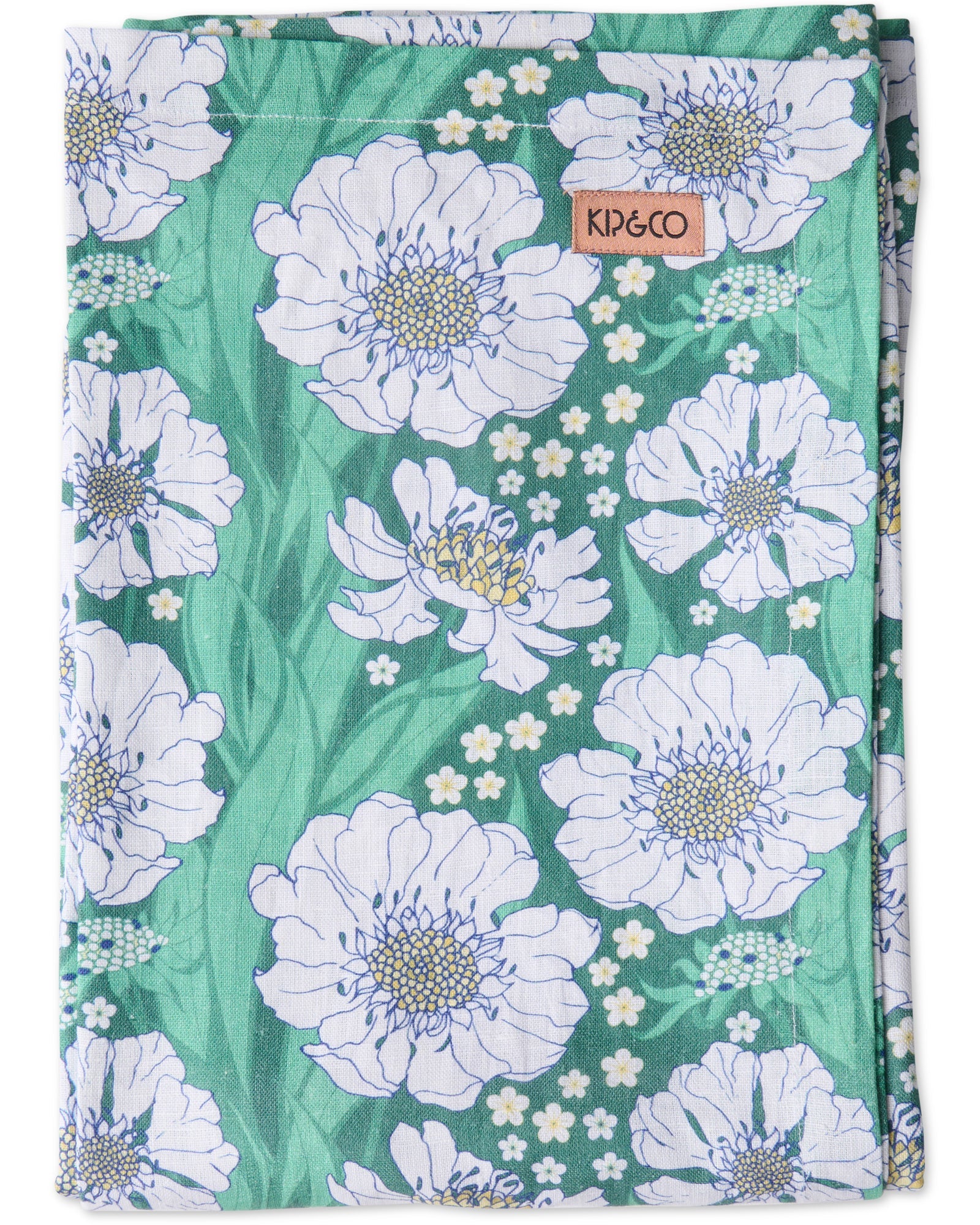 KIP & CO - LINEN TABLECLOTH STANDARD RECTANGULAR - TUMBLING FLOWERS GREEN