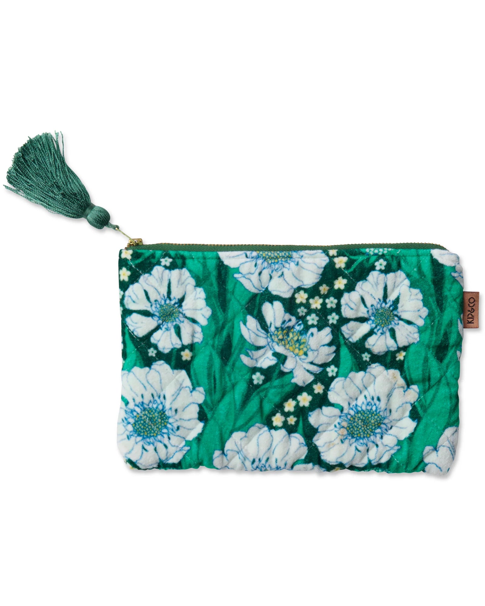 KIP & CO - VELVET COSMETIC PURSE - TUMBLING FLOWERS GREEN