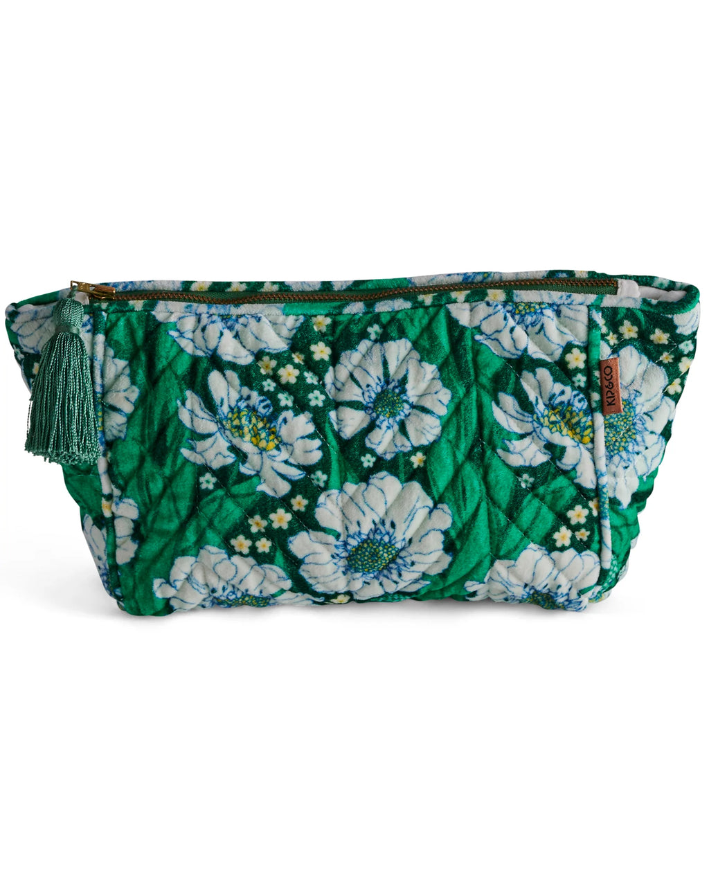 KIP & CO - VELVET TOILETRY BAG - TUMBLING FLOWERS GREEN